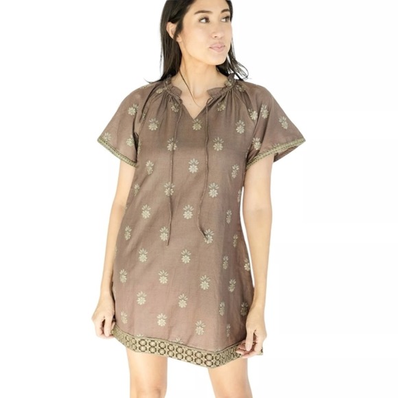 Clara The Label Handmade Tunic Dress Willow Brown Embroidered Size Medium NWT - Picture 1 of 9